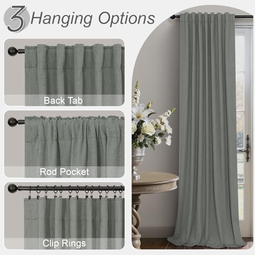 Dark Grey Curtains 108 Inches Long 2 Panels Set for High Ceiling Window Linen Textured Blackout Drapes for Living Room Bedroom Modern Farmhouse Black Out Curtains 9 FT Foot Length Slate Charcoal Gray (Grey / 52"W x 108"L (Pack of 2))