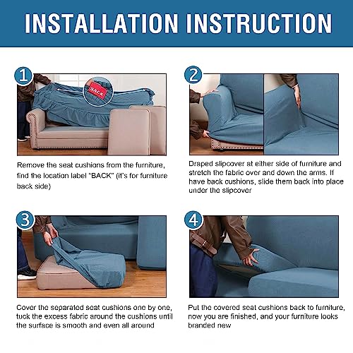 4 Piece Stretch Sofa Covers for 3 Cushion Couch Covers for Living Room Furniture Slipcovers (X-Large / Dusty Blue)