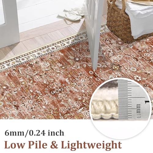 2x8 Washable Hallway Runner Rug Non Slip Floral Carpet (Brick-red / 2' x 8')