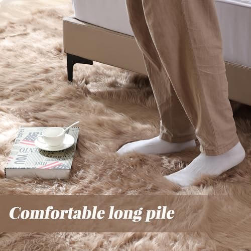 Beige Area Rugs for Living Room Bedroom Nursery 9X12 Washable Faux Sheepskin Fluffy Fur Rug Kids Room Decor Soft Cozy Home Décor (9' x 12' (Rectangular) / Beige)