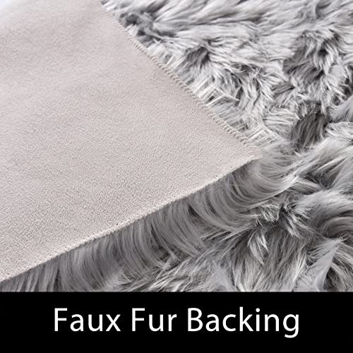 Faux Sheepskin Fur Rug 2x4 Feet Light Grey Fluffy Rugs Shag Furry Rug Small Area Rugs Carpet for Bedroom Living Room (2' x 4' (Sheepskin) / Grey)