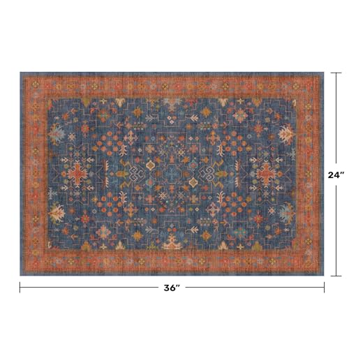 Washable 2x3 Entry Rug Front Door Indoor (2' x 3' (Rectangular) / Blue / Terracotta)