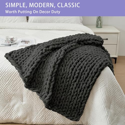 Chunky Knit Throw Blanket for Couch (Dark Grey / 40"x40" (Small Size Throw）)