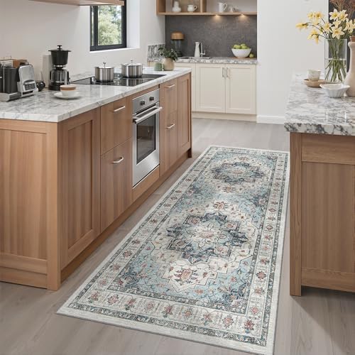 Washable Runner Rug 3x6 Runners for Hallways Non Slip (Blue / 3' x 6' (Runner))