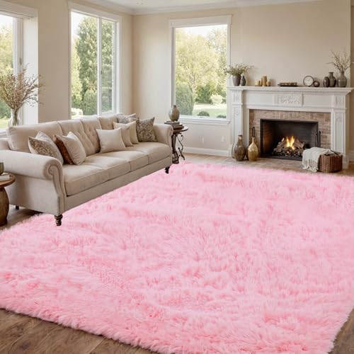 8x10 Fluffy Shag Area Rugs for Living Room Bedroom (Light Pink / 8' x 10' (Rectangular))