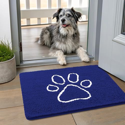 Dog Door Mat for Muddy Paws (24"X16" / Navy Blue and White)