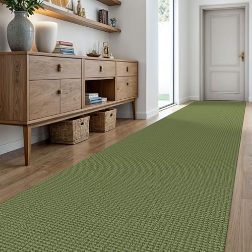 Extra Long Runners for Hallways 3x20 ft Washable Kitchen Runner Non Slip Rubber Backed Hallway Rug Cotton Entryway Runner Rug Floor Carpet for Indoor Hall (Olive Green/Earthy Green / 3' x 20' (Runner))