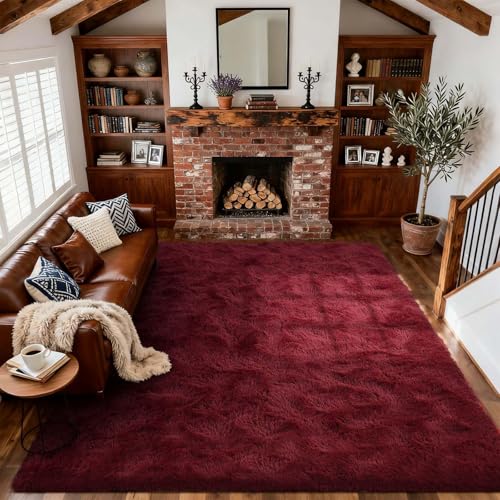 9x12 Ft Extra Large Shag Rugs for Living Room (Ad Burgundy / 9' X 12' (Rectangular))