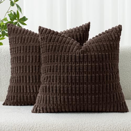 Corduroy Decorative Throw Pillow Covers 16x16 Dark Brown Pack of 2 (Dark Brown / 16" x 16" (Pack of 2))