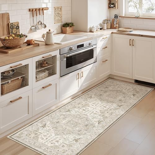 Hallway Runner Rug 2x5 Washable Entry Rugs Non (Ivory/Brown / 2' x 5' (Runner))
