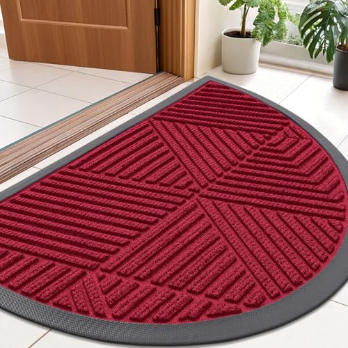 Half Circle Front Door Mat Outside Entrance (Wine Red / 35" X 23")