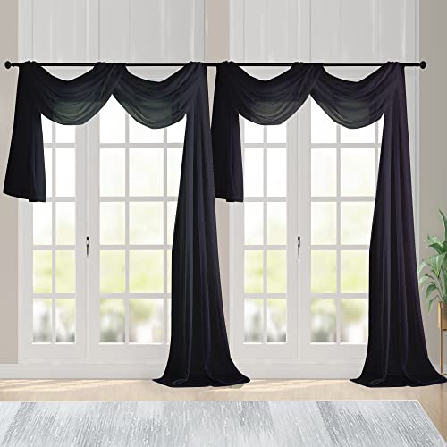 Extra Long Black Sheer Curtains 144 inch 2 Panels Set (Black / 42"W x 144"L (Pack of 2))