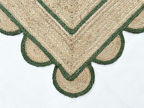 Scallop Pattern Jute Bohemian Area Rug (8'x10' (Rectangular) / Green)