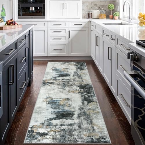 Runner Rugs for Hallways Kitchen 2.6x8 Non Slip Washable Black Gold (Black Gold/Multi / 2'6" x 8' (Rectangular))
