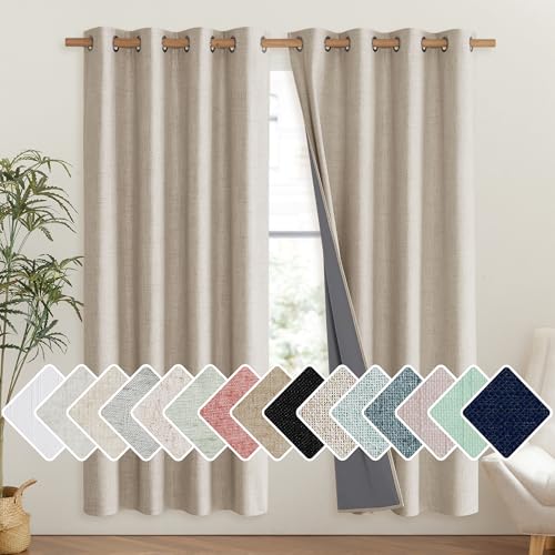 Oatmeal Bedroom Full Blackout Linen Curtain Panels Set of 2 (52"W x 72"L (Pack of 2) / Oatmeal)