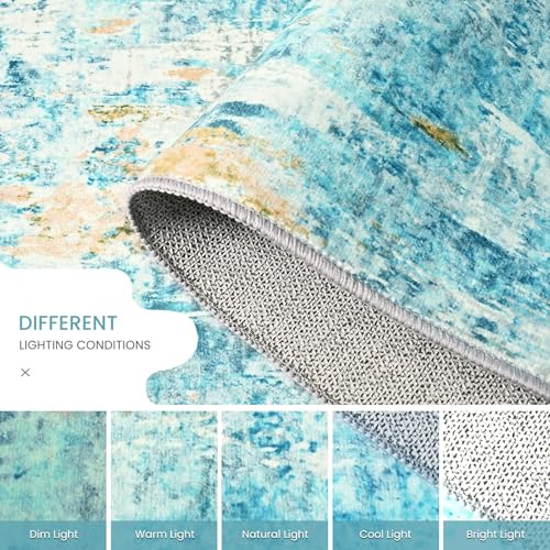 2x6 Teal Blue Rug Runners for Hallways Kitchen Runner Rug Non Slip Washable Long Runner Rugs with Rubber Backing Soft Abstract Carpet Runner for Bedroom (Teal Blue / 2' x 6' (Runner))