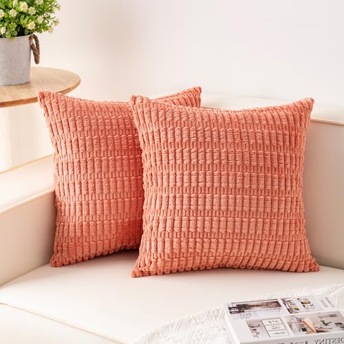 Pack of 2 Corduroy Decorative Throw Pillow Covers 18x18 Inch (Orange / 18" x 18" (Pack of 2))