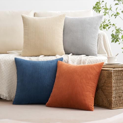 Soft Corduroy Decorative Throw Pillow Covers Blue (18" x 18" (Pack of 4) / Blue-yellow)