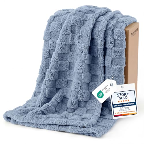 Blue Checkered Fleece Throw Blanket for Home Decor Gifts (02 Ashley Blue / Throw (50" X 60"))