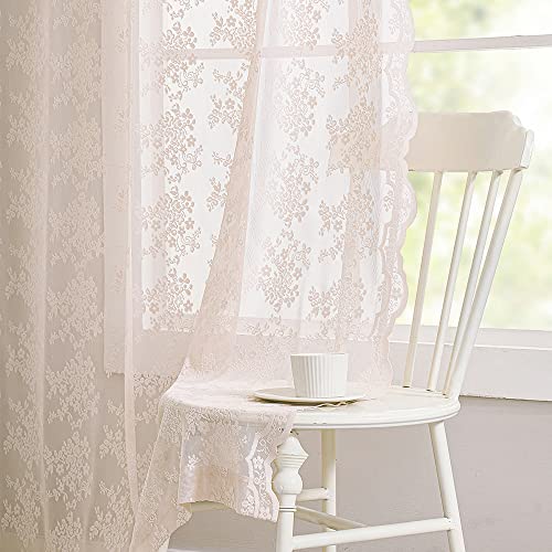 Vintage Lace Curtains 63 Inch Length 2 Panels Set Cute Floral Designs Dusty Pink Sheer Curtain Panels for Girls Bedroom with Wavy Edge Rod Pocket (Dusty Pink / 52"W x 63"L (Pack of 2))