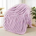 Striped Fleece Throw Blanket for Couch (Lilac Purple / Throw ( 50x60 IN ))