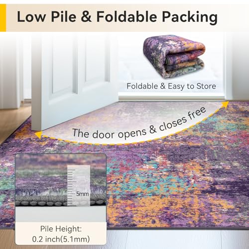 Washable 9'x12' Abstract Area Rug for Living Room Purple Multi (Purple/Orange/Teal/Green/Red / 9' x 12' (Rectangular))