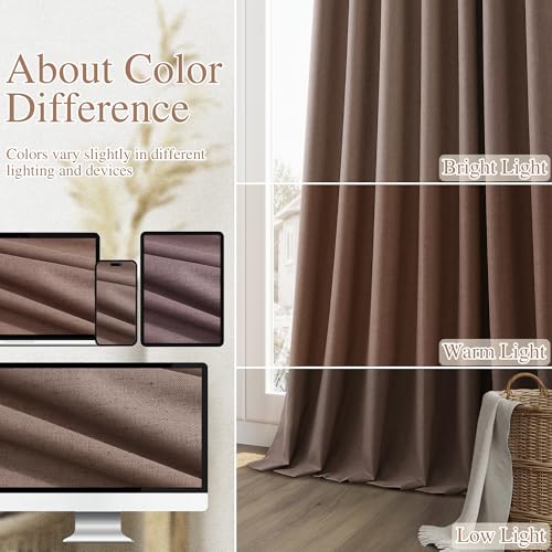 100% Blackout Curtains 120 Inch Length 2 Panels Set for Living Room Bedroom Back Tab Thermal Insulated Black Out Linen Drapes Room Darkening Mocha Mousse (Mocha Mousse / 52"W x 120"L (Pack of 2))