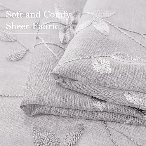 Light Grey Sheer Curtains Vine Embroidered (52"W x 84"L (Pack of 2) / Vine Light Grey)