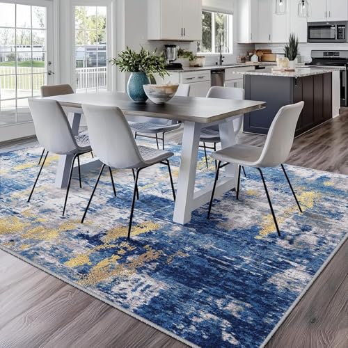 Washable Square 6'x6' Area Rug for Living Room Blue Gold (Blue/Gold / 6' x 6' (Square))