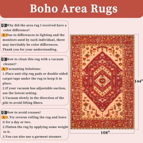9x12 Washable Non Slip Boho Area Rug for Living Room (Red/Multi / 9' x 12' (Rectangular))