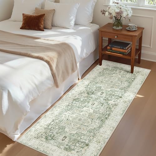 Washable Runner Rug 2x6 Runners for Hallways Non Slip (Green/Ivory / 2' x 6' (Runner))