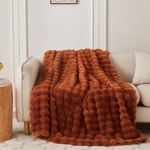 Soft Bubble Faux Fur Throw Blanket (Brown / 50“x60”)