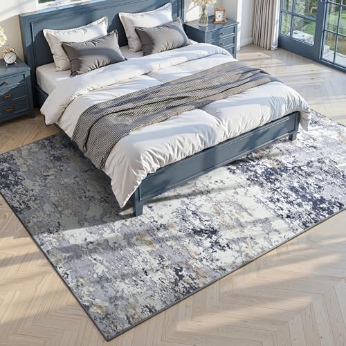 Washable 5x7 Area Rug with Non (Blue White Gold / 5' x 7' (Rectangular))