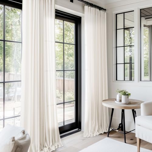 Extra Long 120 inch Curtains Linen Blend for Living Room Back Tab Neutral Rustic Farmhouse Light Filtering Semi Sheer Linen Drapes 120 inch Ceiling to Floor For Large Window Villa Hallway Ivory 10 FT (Natural / 52"W x 120"L (Pack of 2))