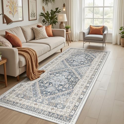 3x8 Runner Rug Non Slip Washable Rugs for Entryway (Blue/Beige / 3' x 8' (Runner))