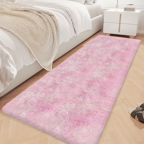 Super Soft Fluffy Living Room Area Rug 2x6 ft Tie (Tie-dyed Pink / 2' x 6' (Runner))