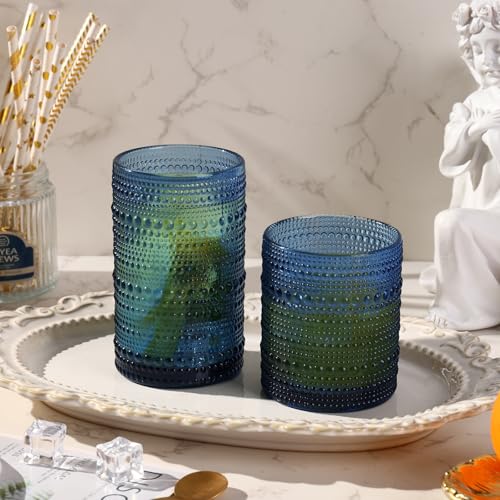 Blue Hobnail Drinking Glasses Set of 6 Vintage Glass Cups (Blue / 6pcs)