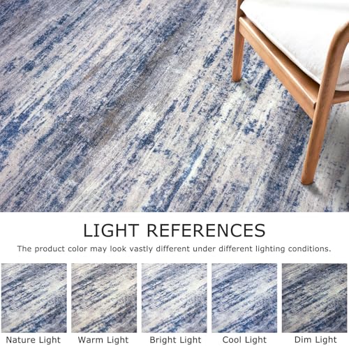 Modern Abstract Washable Rug Runner 2.6x12 Hallway Rug Runner Non (Blue-grey / 2'8" x 12' (Runner))