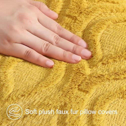 Faux Fur Mustard Yellow Throw Pillow Covers 16x16 Set of 2 (16" x 16" (Pack of 2) / Mustard Yellow)
