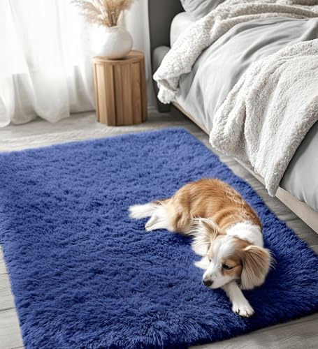 3x5 Machine Washable Small Bedside Rug (3x5 Ft / Navy Blue)