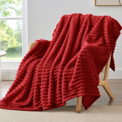 Ribbed Twin Blanket for Couch & Bed (Burgundy / Twin(60"x80"))