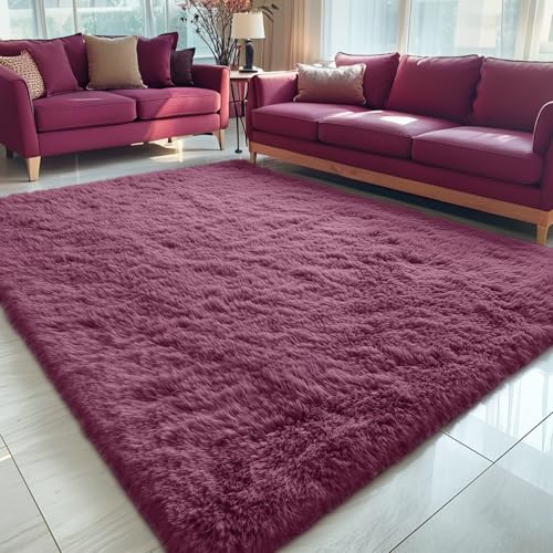 5x8 Machine Washable Large Area Rugs for Living Room (5x8 Ft / Burgundy)