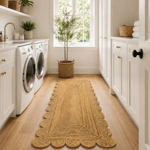 Jute Runner Rug 2.5x16 Ft with Scalloped Border (Natural / 2'7" x 16' (Rectangular))