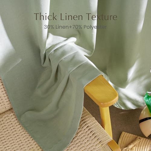 Thick Linen Greyish Green Curtains for Living Room (Greyish Green / 55"W x 96"L (Pack of 2))