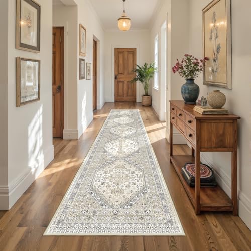 Hallway Runner Rug 2x12 Extra Long Washable Runner (Beige / 2' x 12' (Runner))