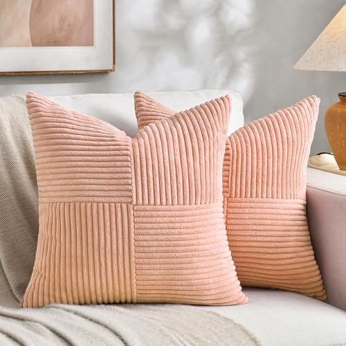 2 Packs Peach Samll Decorative Throw Pillow Covers 14x14 Inch with for Couch Bed Sofa (Peach / 14" x 14" (Pack of 2))