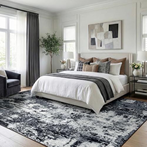 Washable 2'x3' Abstract Area Rug for Living Room Black White (Black/Navy Blue/Gray / 2' x 3' (Rectangular))