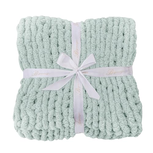 Chunky Knit Throw Blanket for Couch (Mint / 51"x63" (Large Size Throw）)