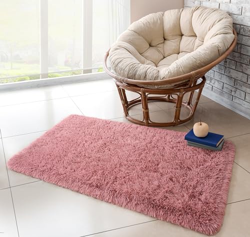 Soft Runner Rug for Bedroom Living Room Plush Fluffy Rug 2x4 (Blush / 2' x 4' (Runner))