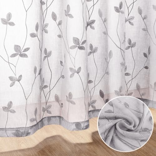Light Grey Sheer Curtains Vine Embroidered (52"W x 84"L (Pack of 2) / Vine Light Grey)